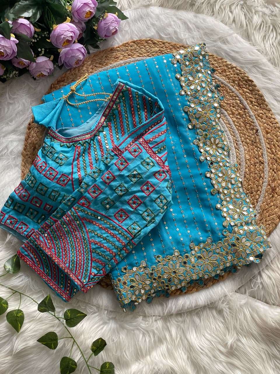 HOS DF 3453 Bollywood Blockbuster Saree – Faux Georgette with Original Mirror & Sequins Work - House Of ShiVisha