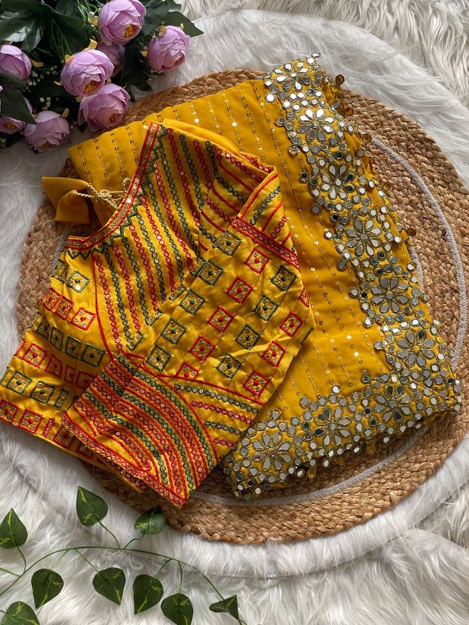 HOS DF 3453 Bollywood Blockbuster Saree – Faux Georgette with Original Mirror & Sequins Work - House Of ShiVisha