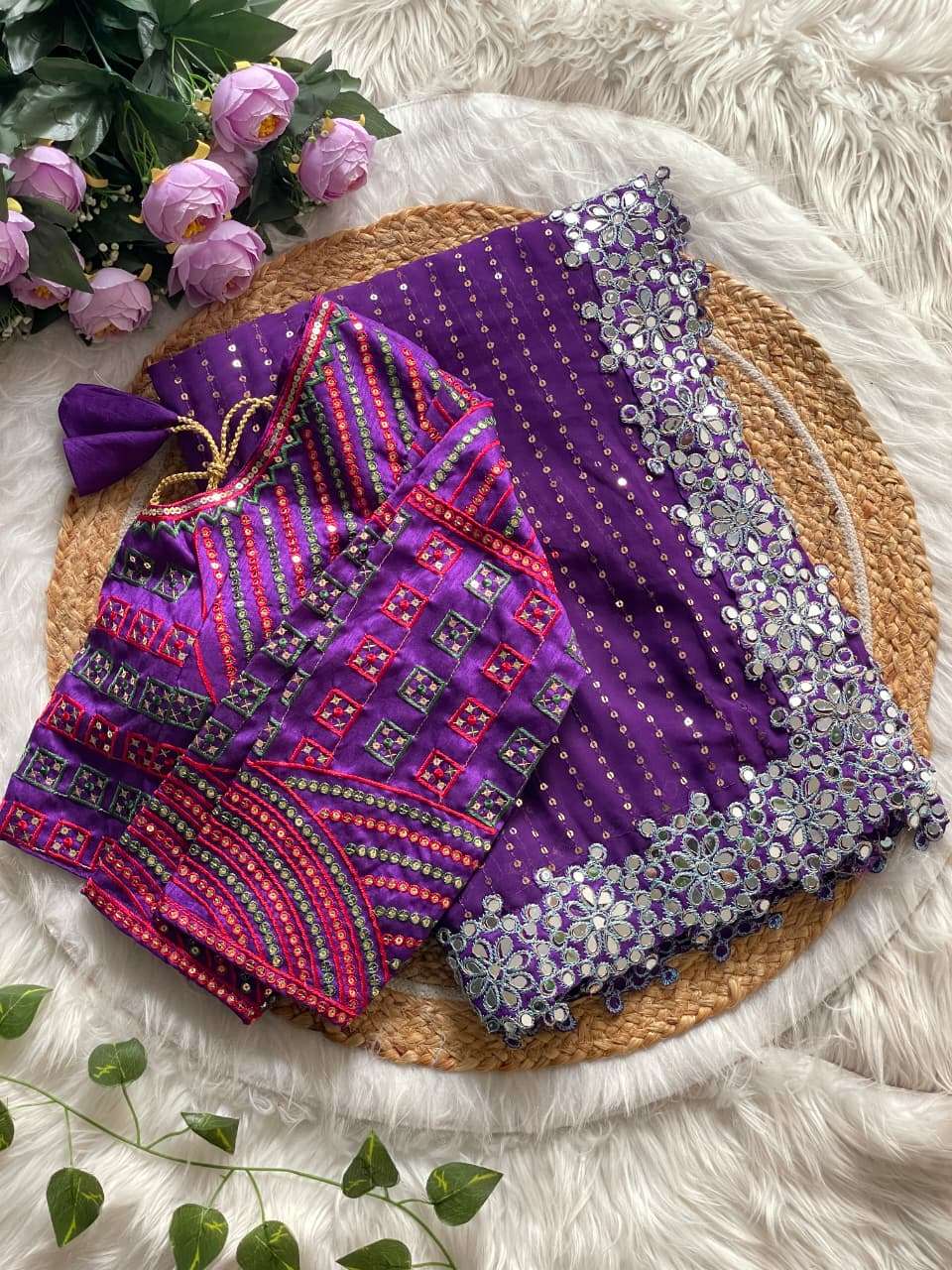 HOS DF 3453 Bollywood Blockbuster Saree – Faux Georgette with Original Mirror & Sequins Work - House Of ShiVisha