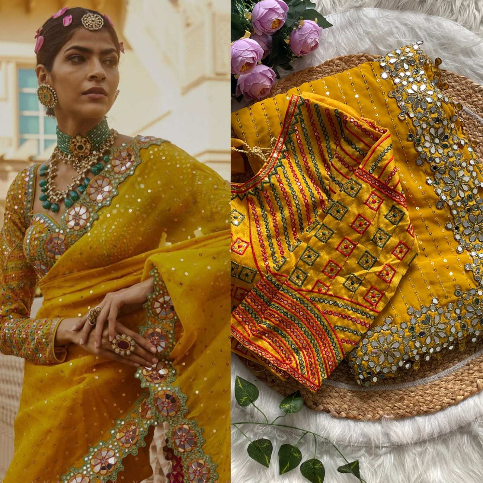 HOS DF 3453 Bollywood Blockbuster Saree – Faux Georgette with Original Mirror & Sequins Work - House Of ShiVisha