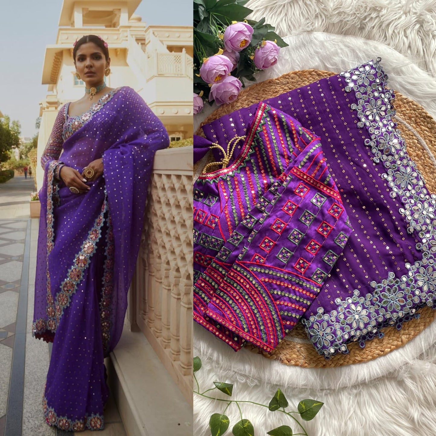 HOS DF 3453 Bollywood Blockbuster Saree – Faux Georgette with Original Mirror & Sequins Work