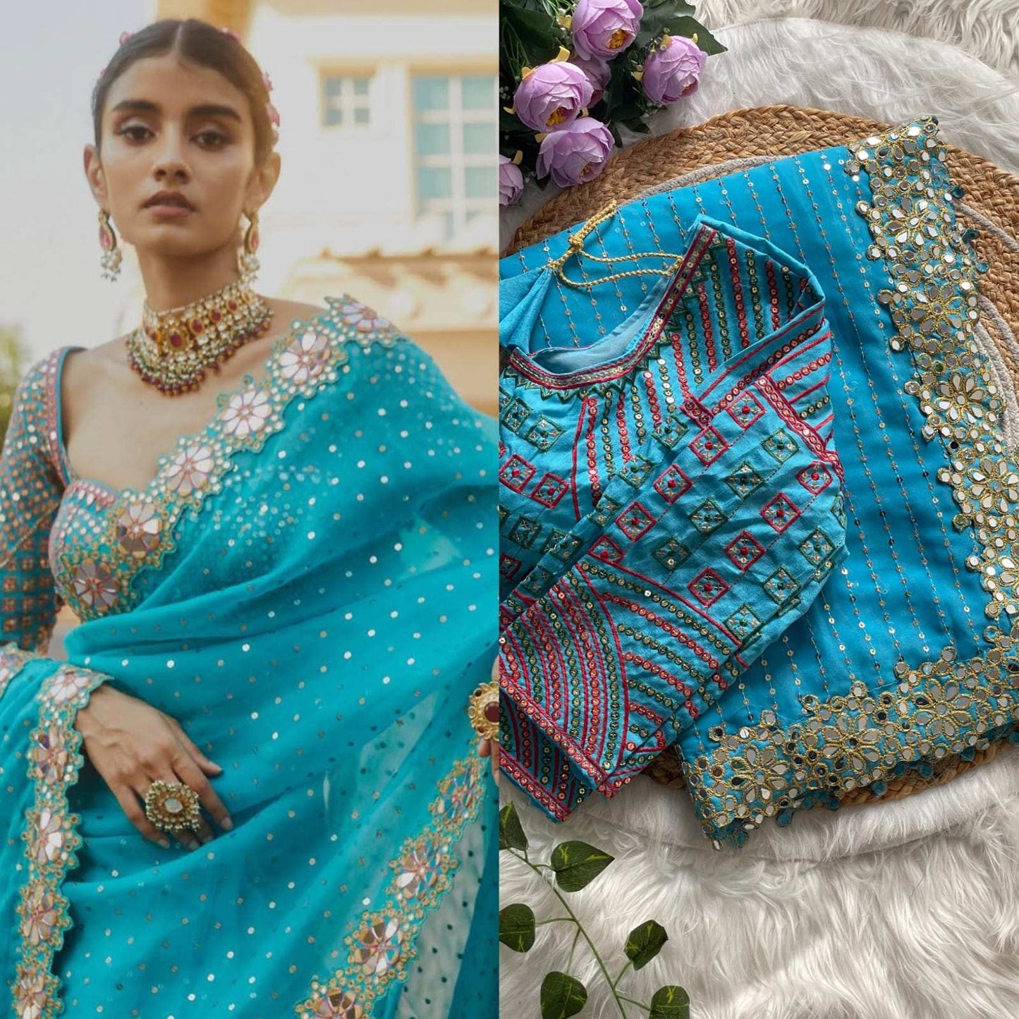 HOS DF 3453 Bollywood Blockbuster Saree – Faux Georgette with Original Mirror & Sequins Work - House Of ShiVisha