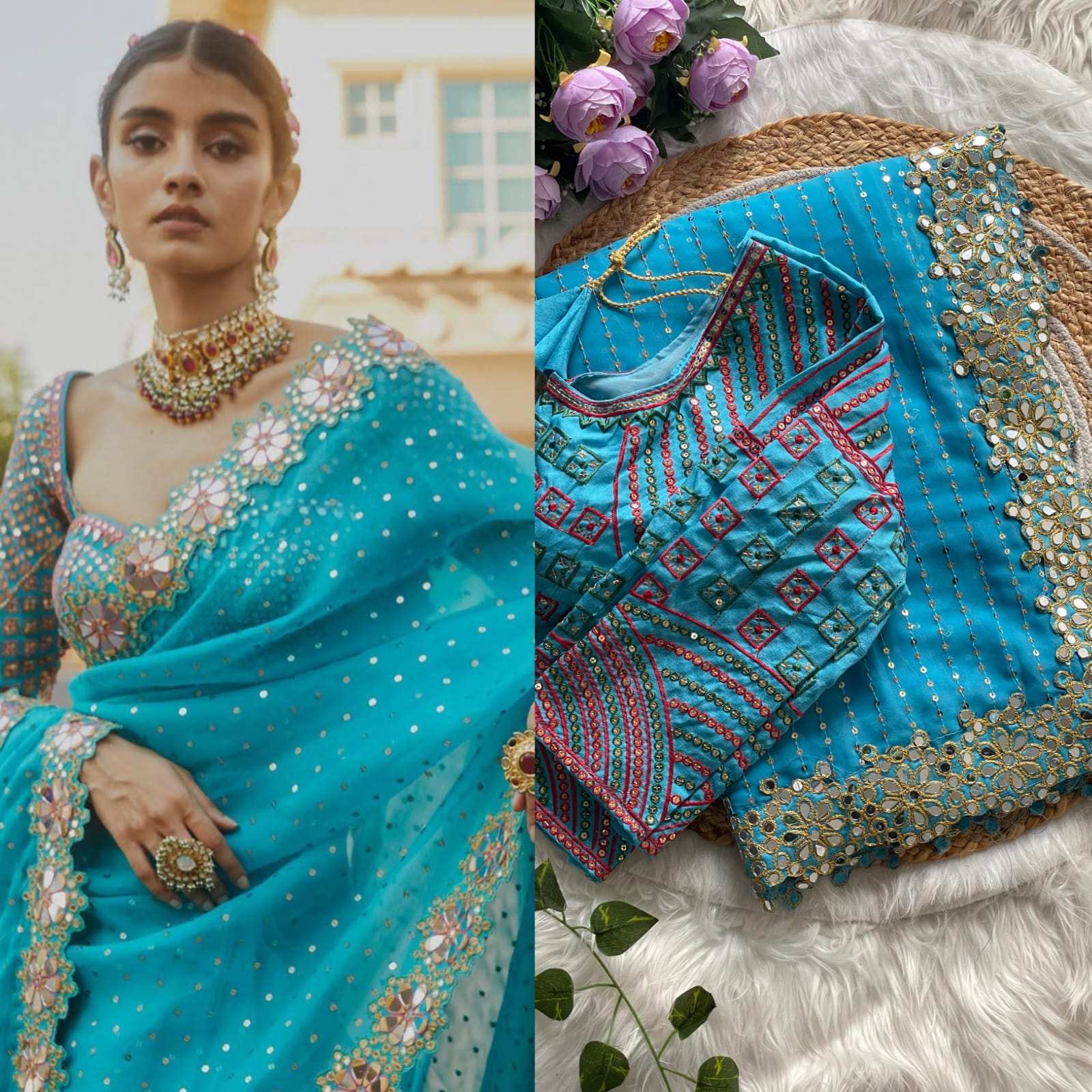 HOS DF 3453 Bollywood Blockbuster Saree – Faux Georgette with Original Mirror & Sequins Work - House Of ShiVisha