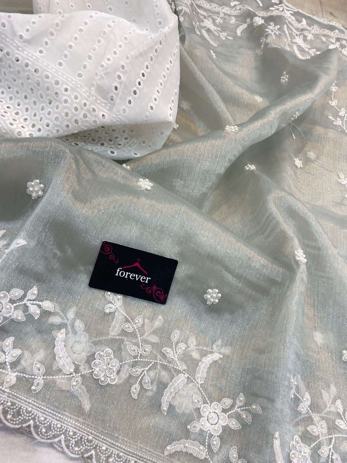 HOS Pure Khadi Organza Saree – Elegant Embroidery with Chicken Blouse - House Of ShiVisha