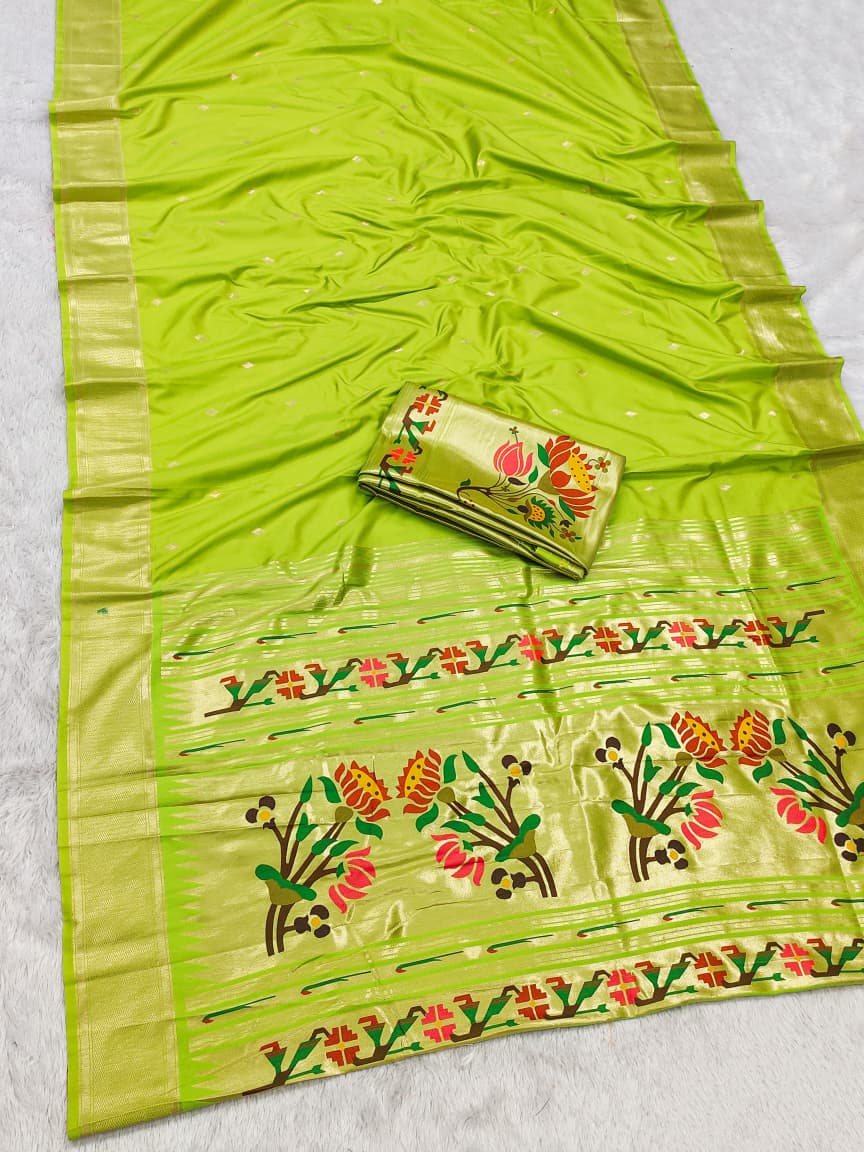 HOS SITARE Catalogue – Paithani Lichi Silk Saree with Gold Jari Butti Weaving & Brocade Blouse