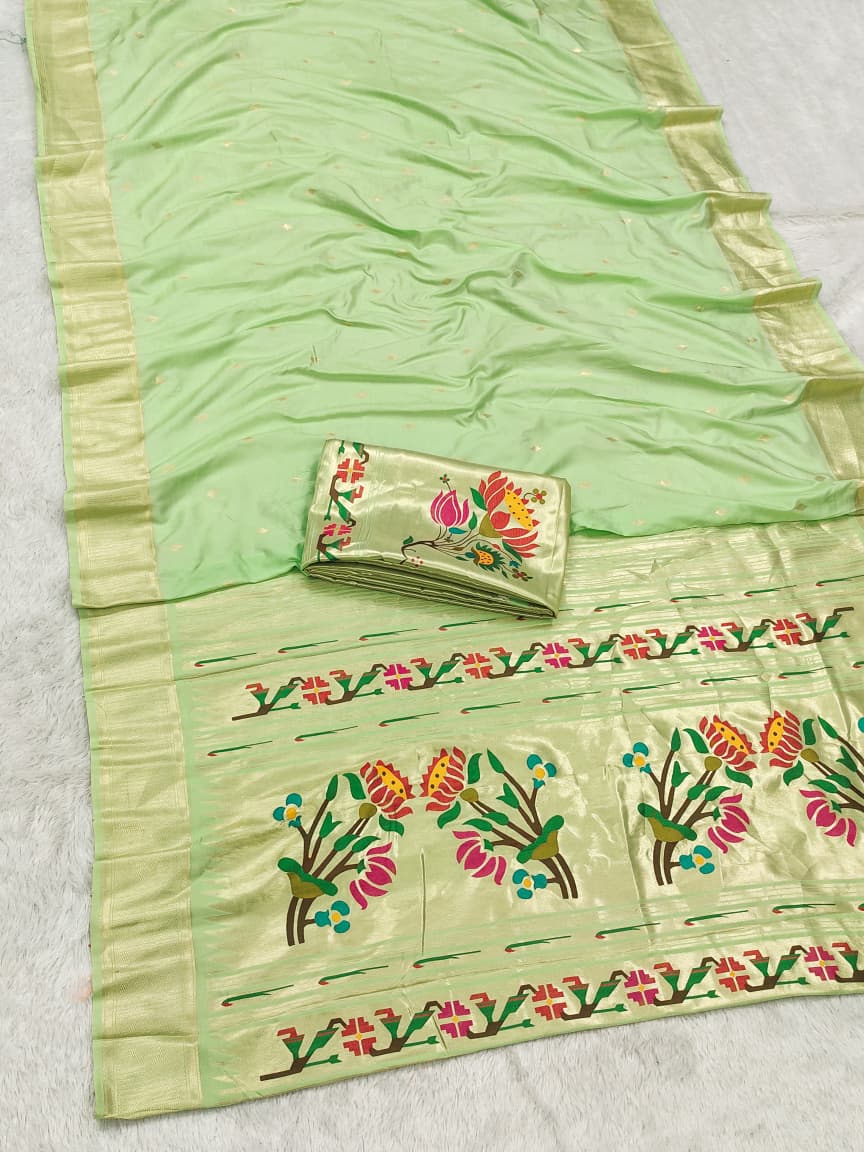 HOS SITARE Catalogue – Paithani Lichi Silk Saree with Gold Jari Butti Weaving & Brocade Blouse