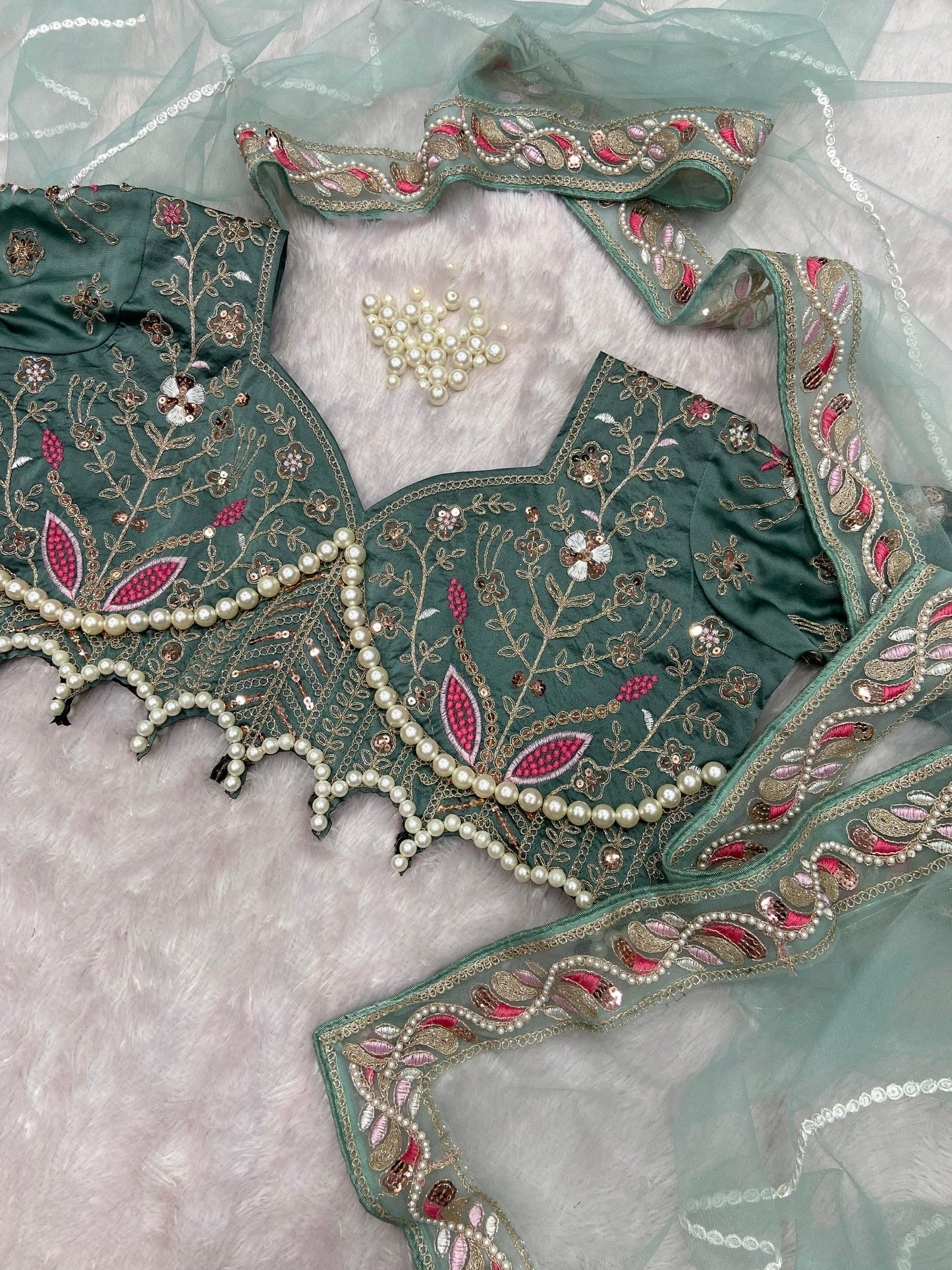 HOS ASN-60 Designer Net Saree – Embroidery, Dori, Sequins & Hand Diamond Work Border