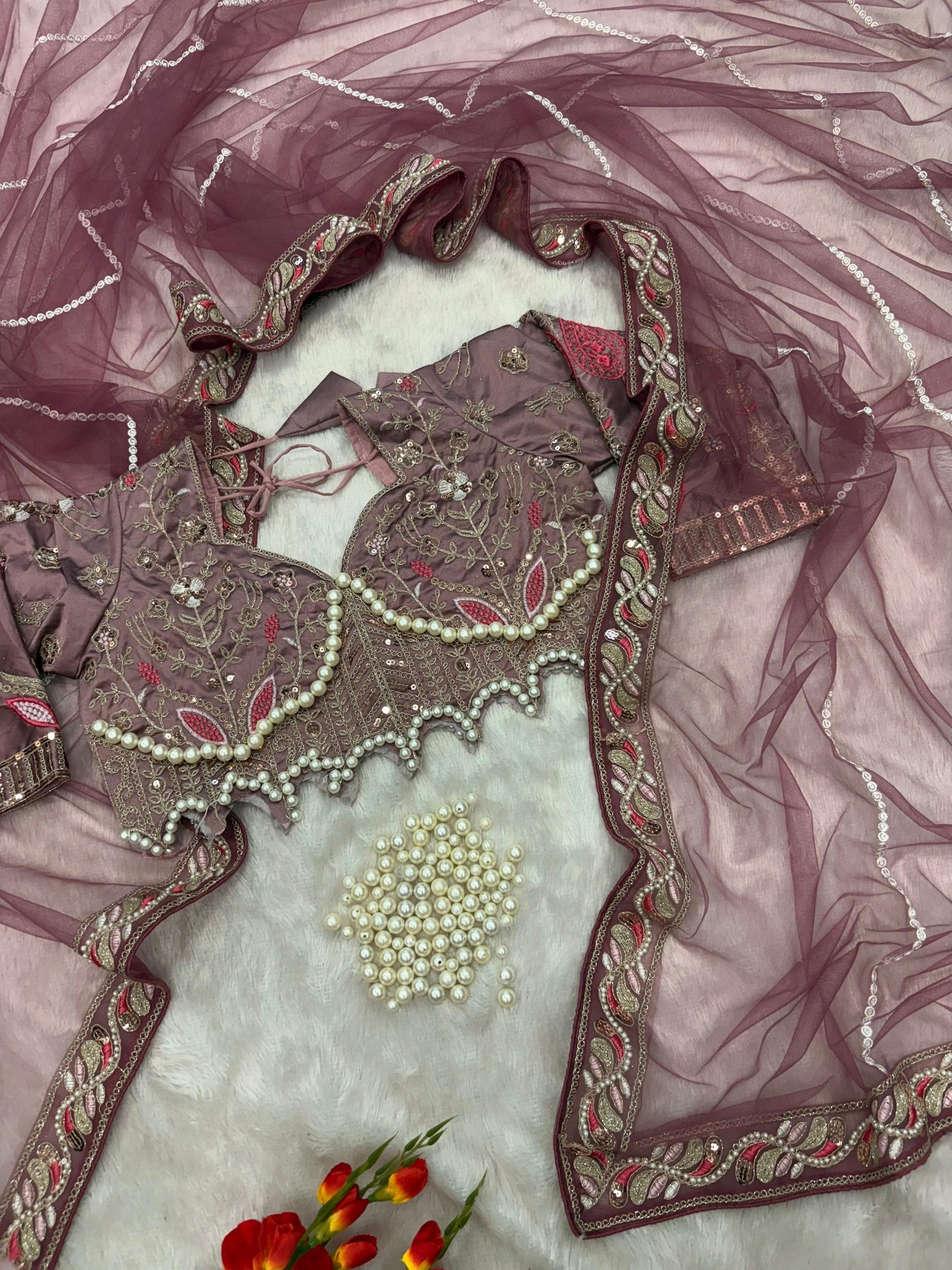 HOS ASN-60 Designer Net Saree – Embroidery, Dori, Sequins & Hand Diamond Work Border