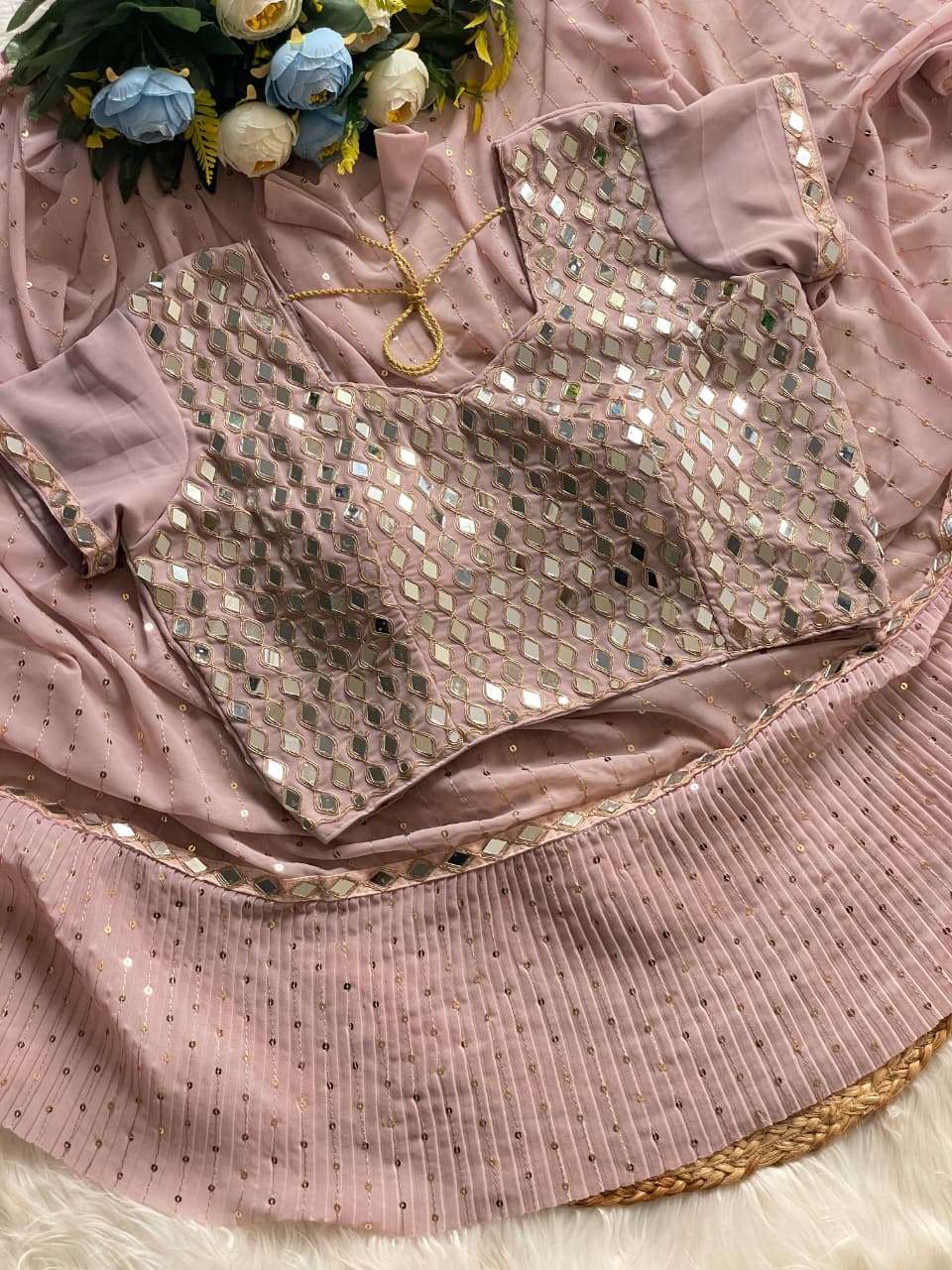 HOS 3455 Sequins Crush Pleated Saree with Mirror Work - House Of ShiVisha