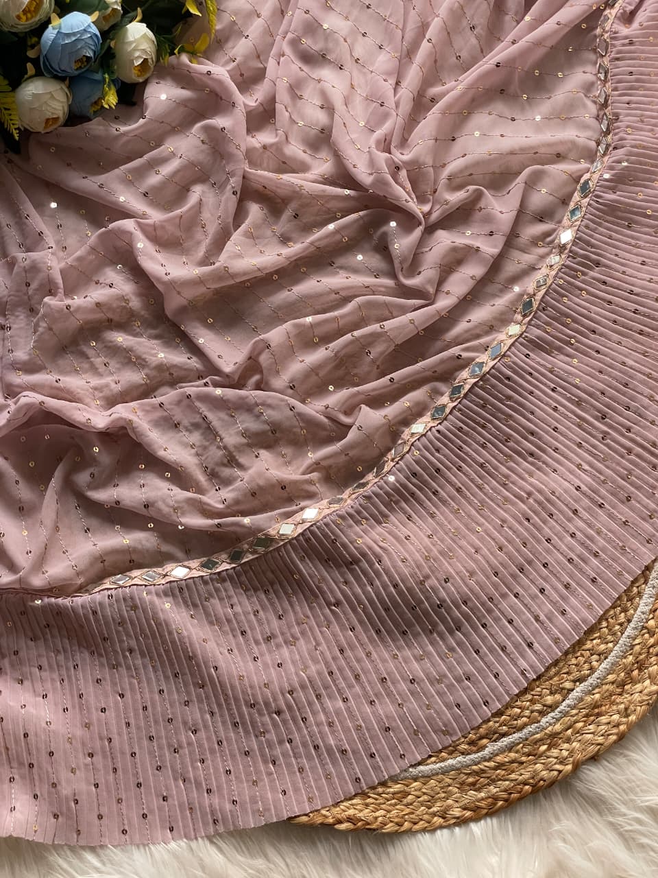 HOS 3455 Sequins Crush Pleated Saree with Mirror Work - House Of ShiVisha