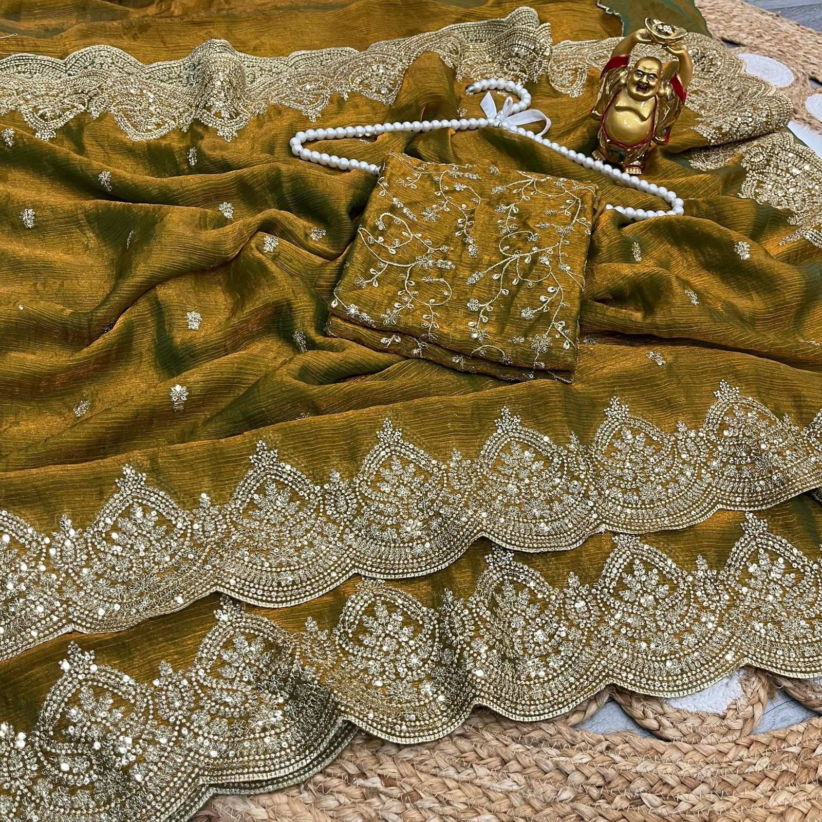 HOS KK-AHANA-2 Chiffon Silk Saree with Zari & Sequins Work - House Of ShiVisha