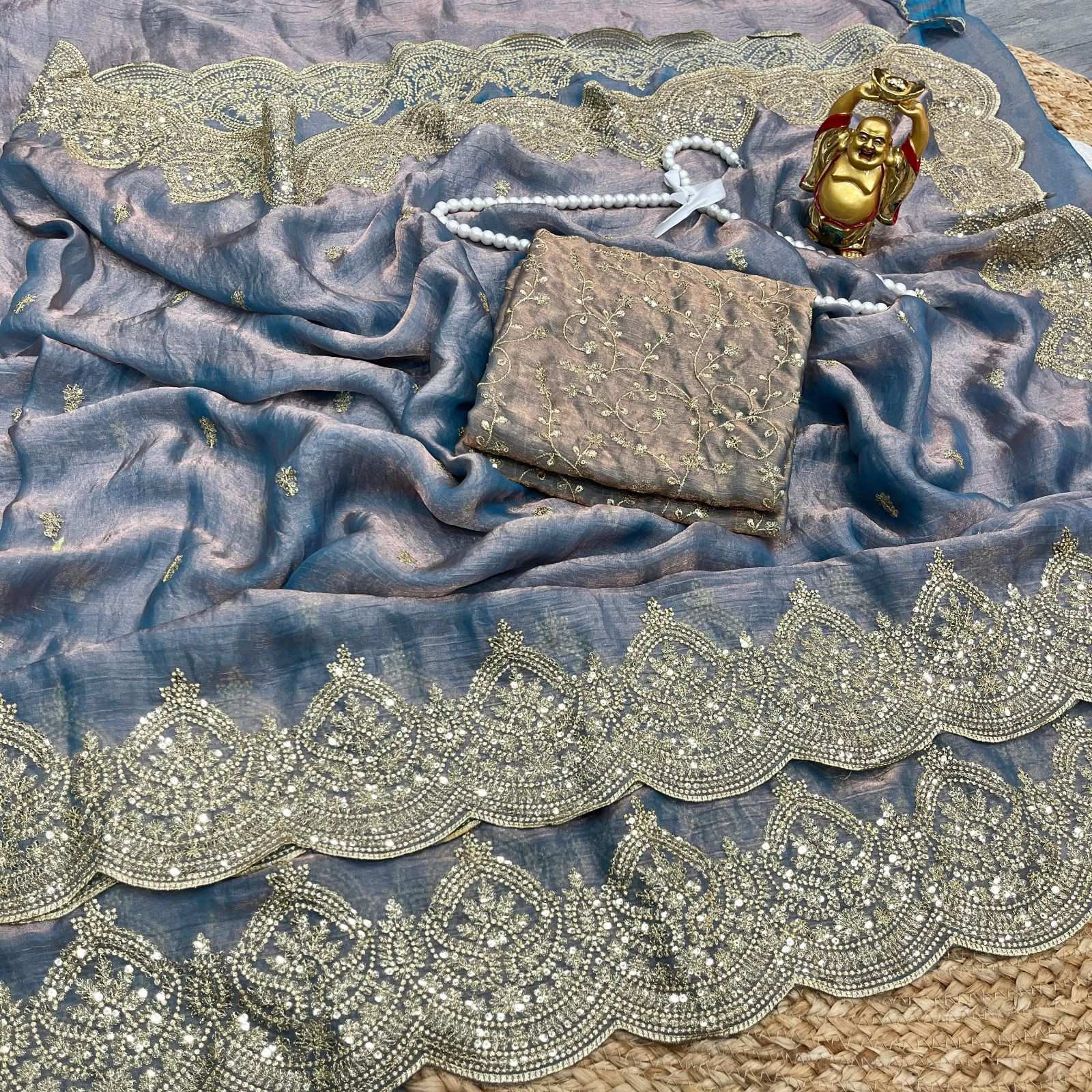 HOS KK-AHANA-2 Chiffon Silk Saree with Zari & Sequins Work - House Of ShiVisha