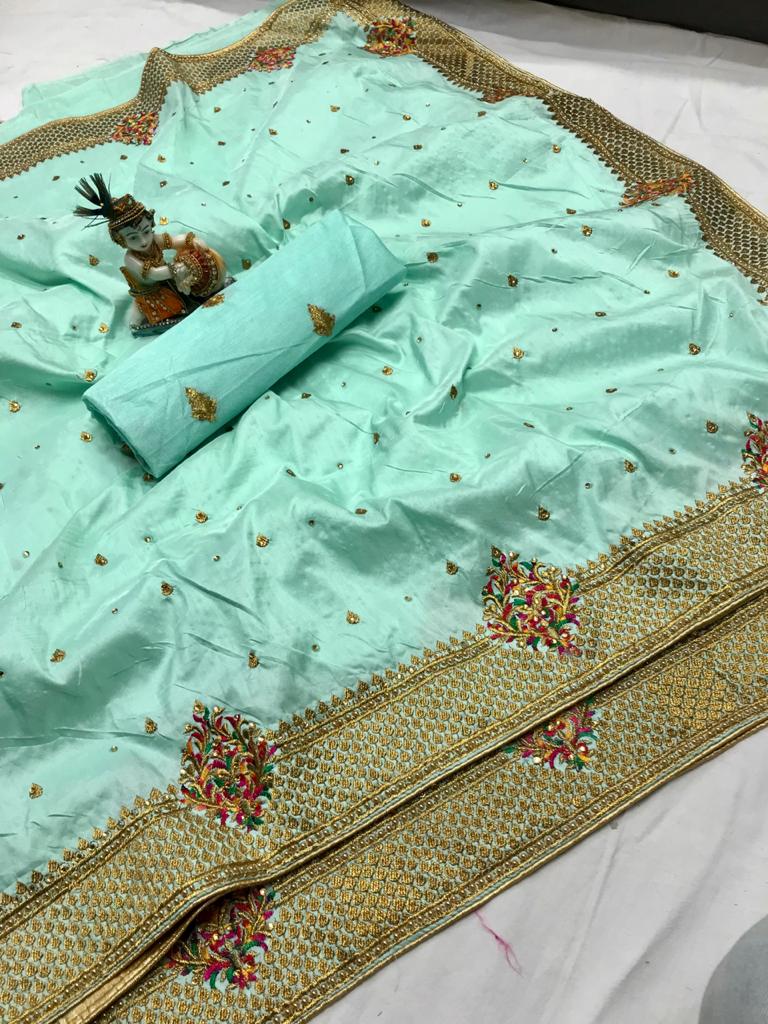 HOS Mushroom Pure Silk Saree with Kashmiri Embroidery