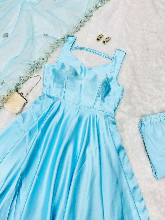 HOS SCnx 1144 Japan Satin Anarkali Suit with Net Dupatta - House Of ShiVisha