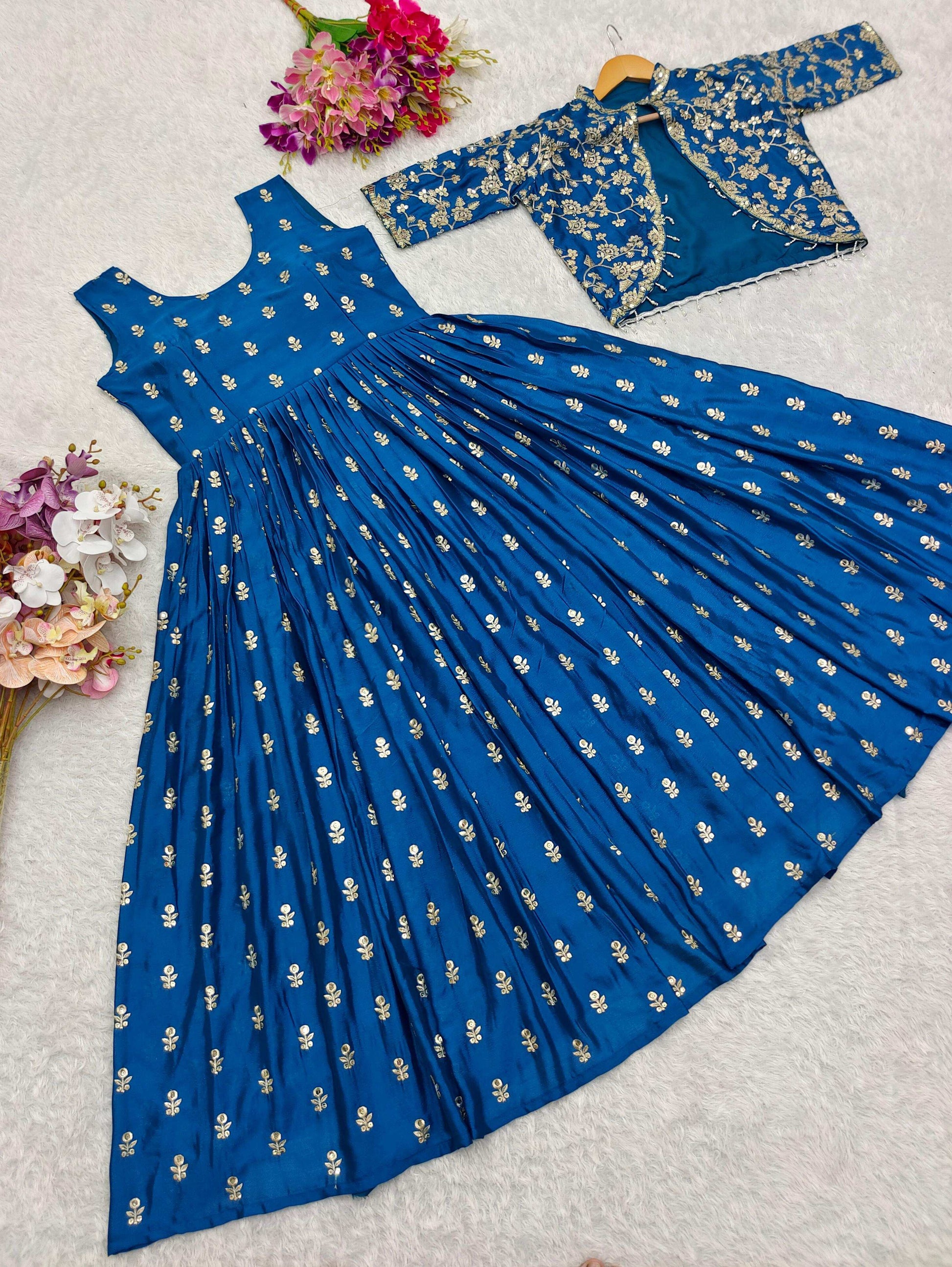 HOS Cinon Silk Gown with Embroidered Jacket Set - House Of ShiVisha