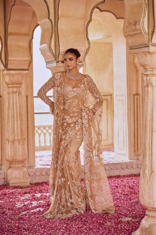 HOS DF 3434 Net Sequins Saree with Heavy Embroidery - House Of ShiVisha