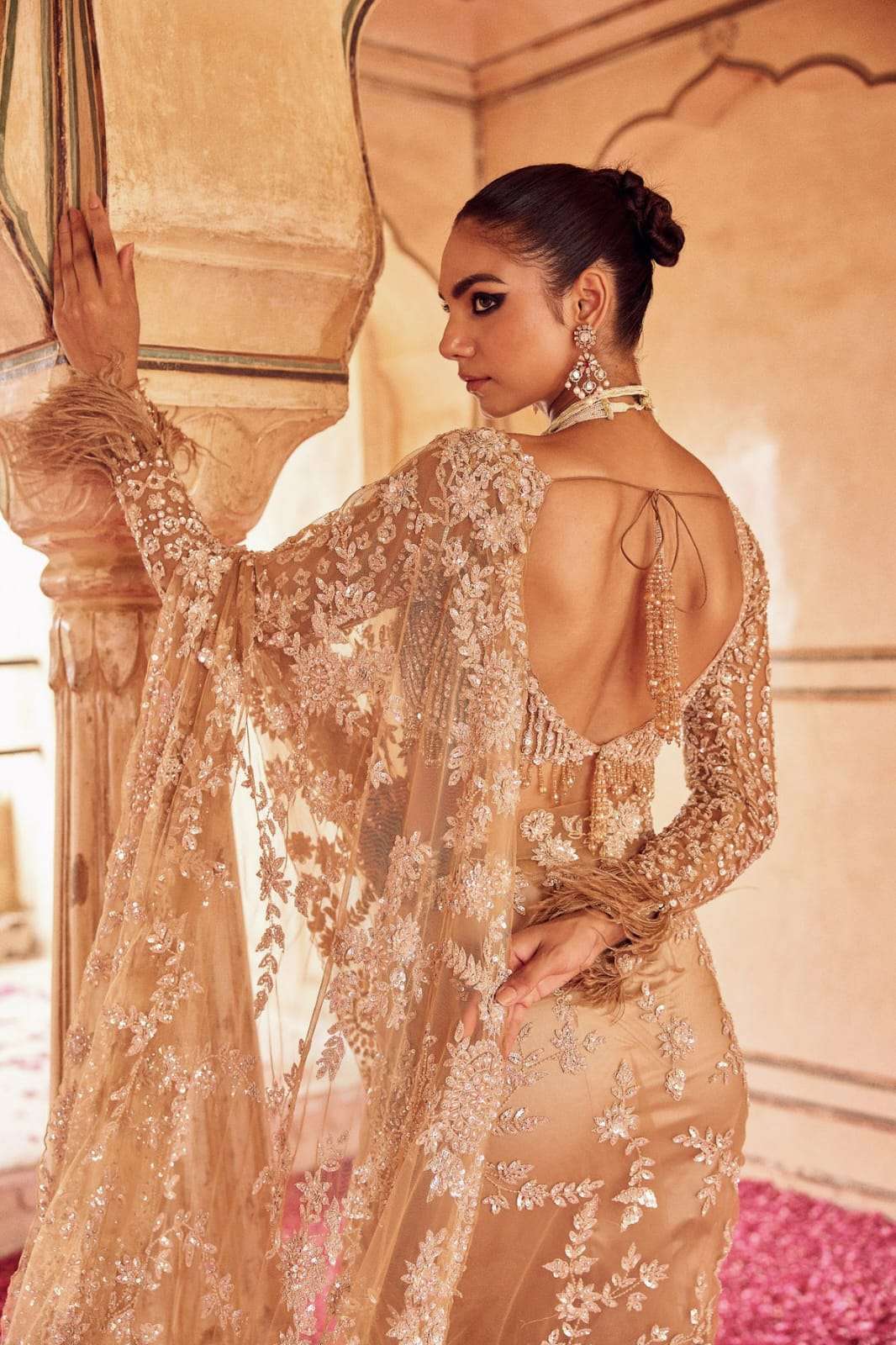 HOS DF 3434 Net Sequins Saree with Heavy Embroidery - House Of ShiVisha