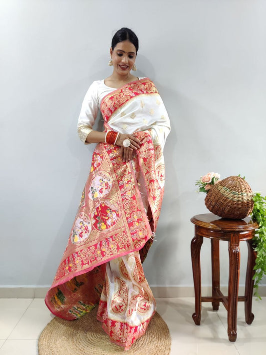 HOS HC-817 Banarasi Silk Ready-to-Wear Saree with Meenakari Work - House Of ShiVisha