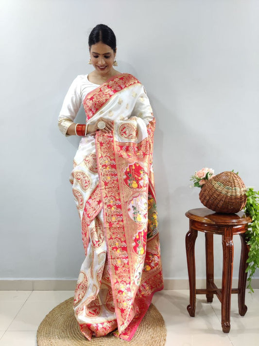 HOS HC-817 Banarasi Silk Ready-to-Wear Saree with Meenakari Work - House Of ShiVisha