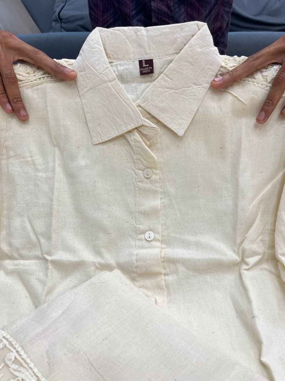 HOS Schiffli Cotton Cordset with Embroidered Sleeves & Pants - House Of ShiVisha