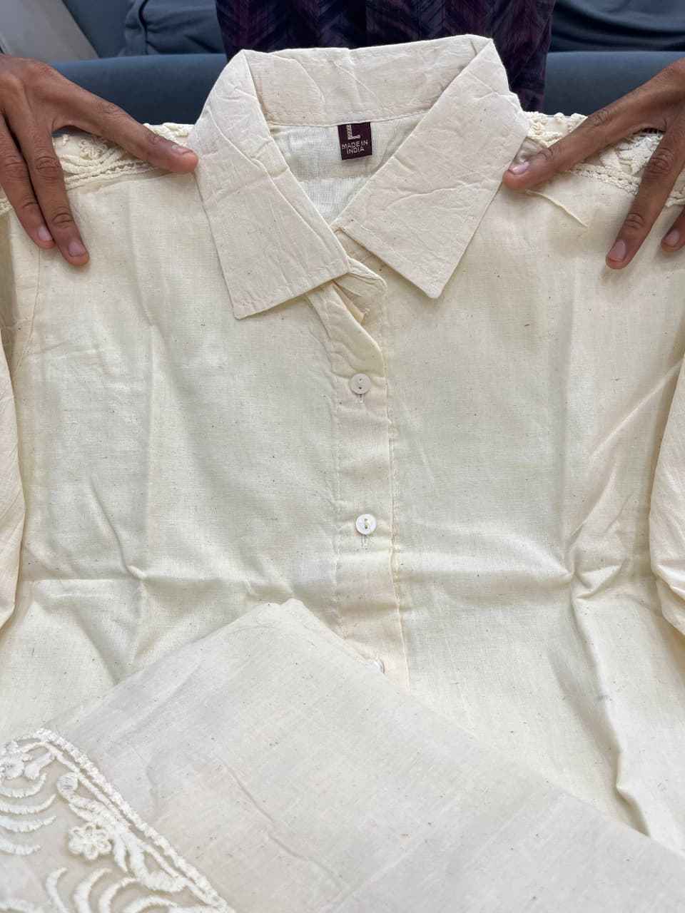 HOS Schiffli Cotton Cordset with Embroidered Sleeves & Pants - House Of ShiVisha