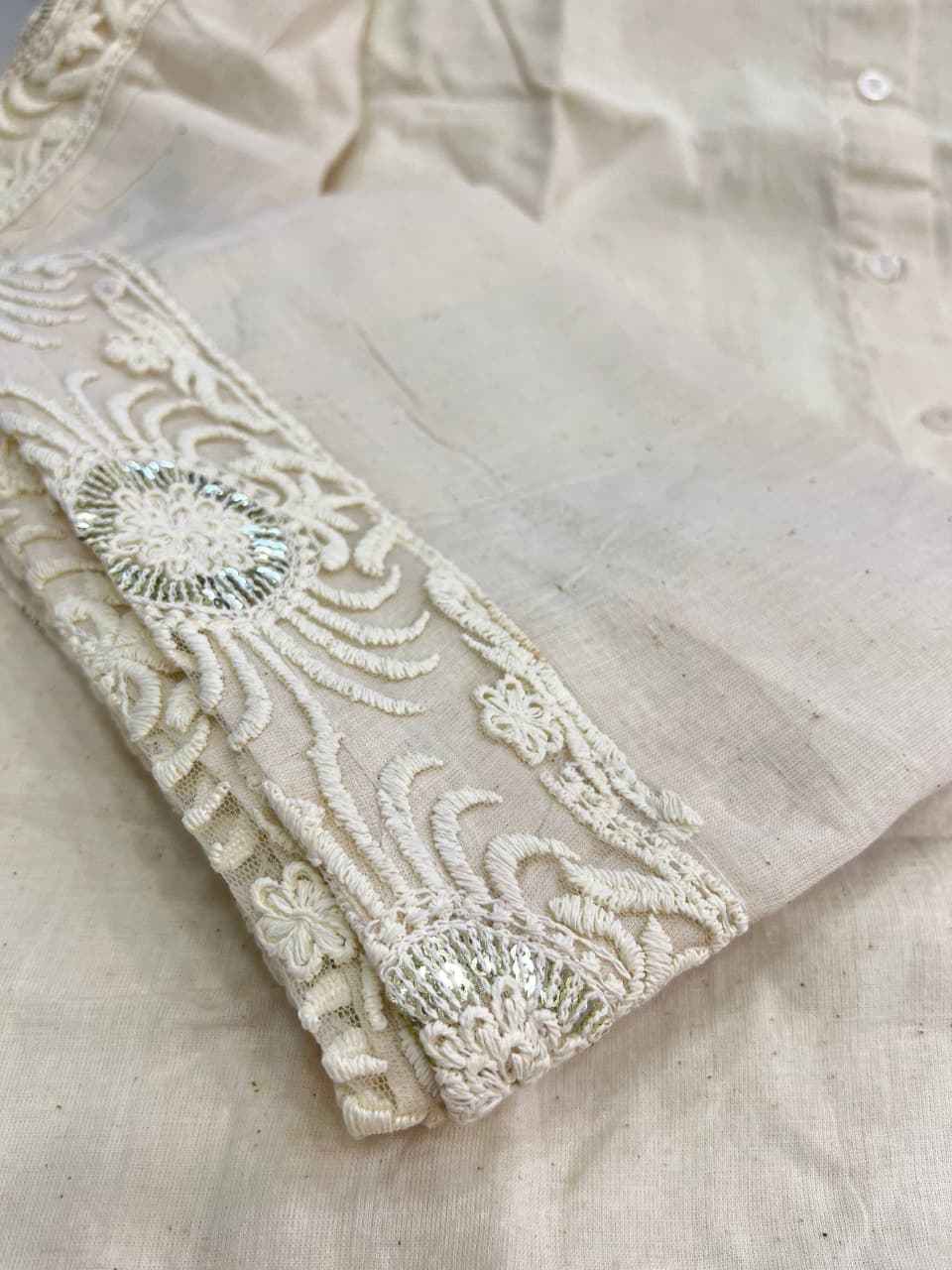 HOS Schiffli Cotton Cordset with Embroidered Sleeves & Pants - House Of ShiVisha