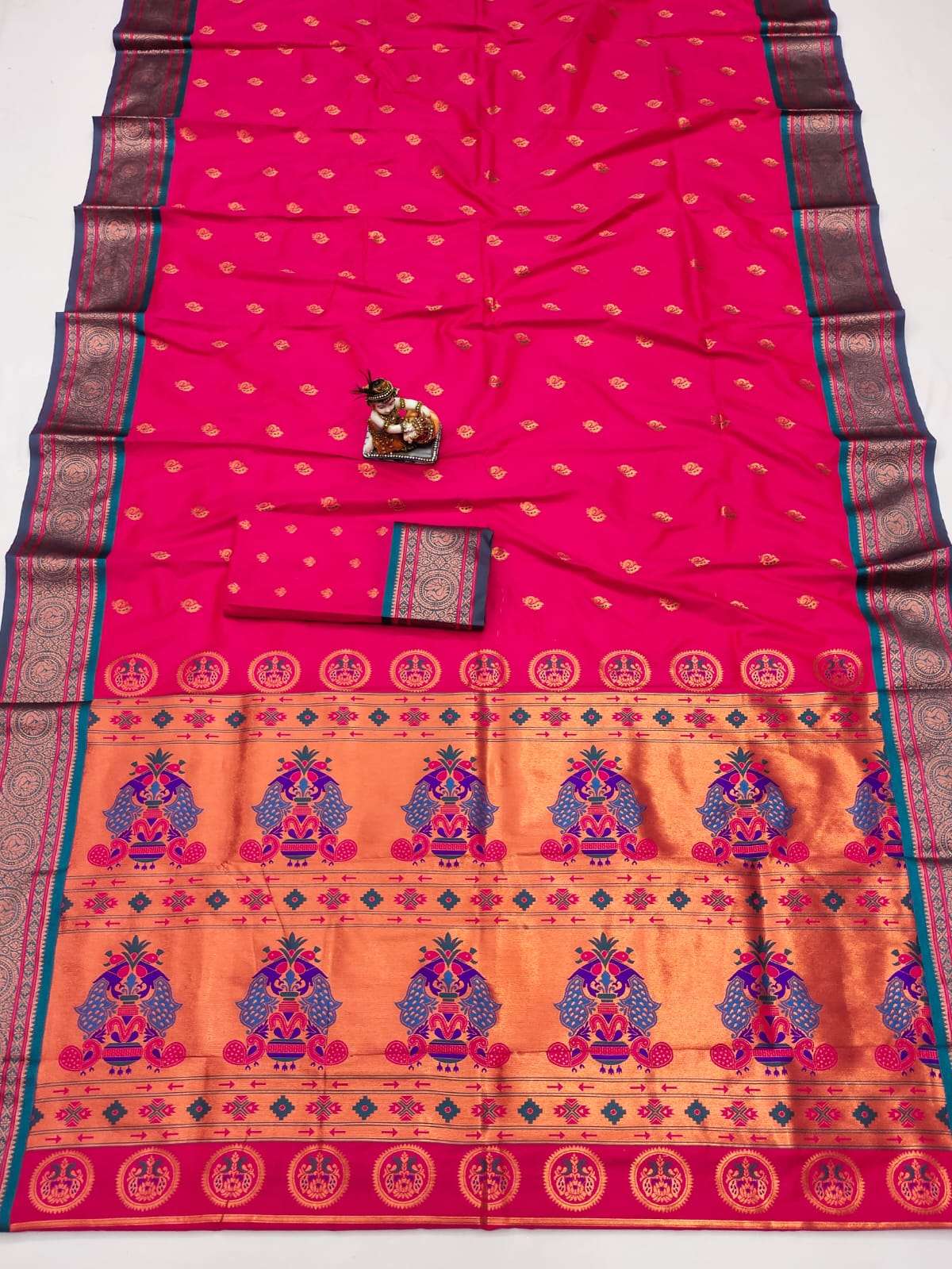 HOS Ruhi Paithani Banarasi Silk Saree with Peacock Pallu - House Of ShiVisha
