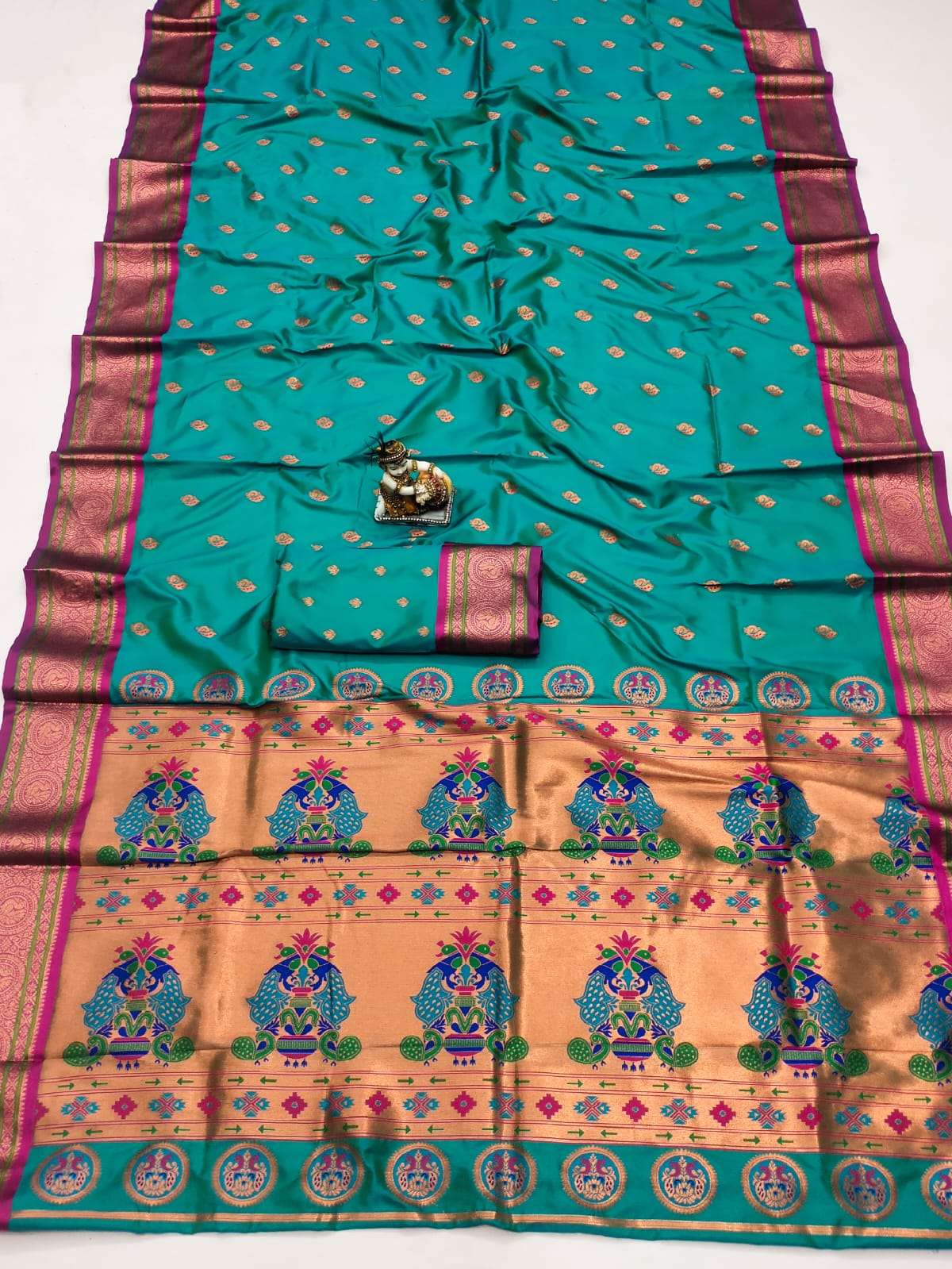 HOS Ruhi Paithani Banarasi Silk Saree with Peacock Pallu - House Of ShiVisha