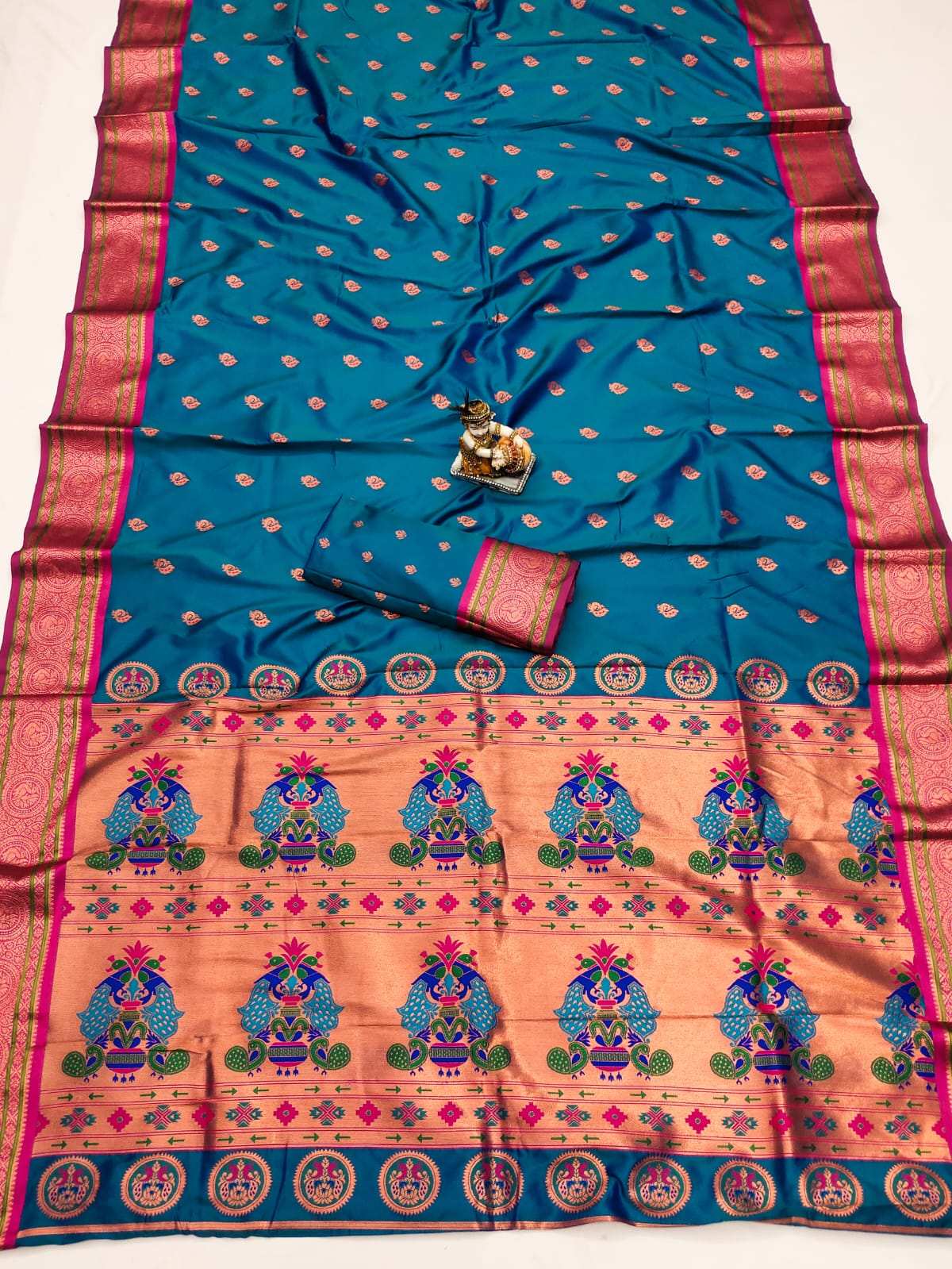 HOS Ruhi Paithani Banarasi Silk Saree with Peacock Pallu - House Of ShiVisha