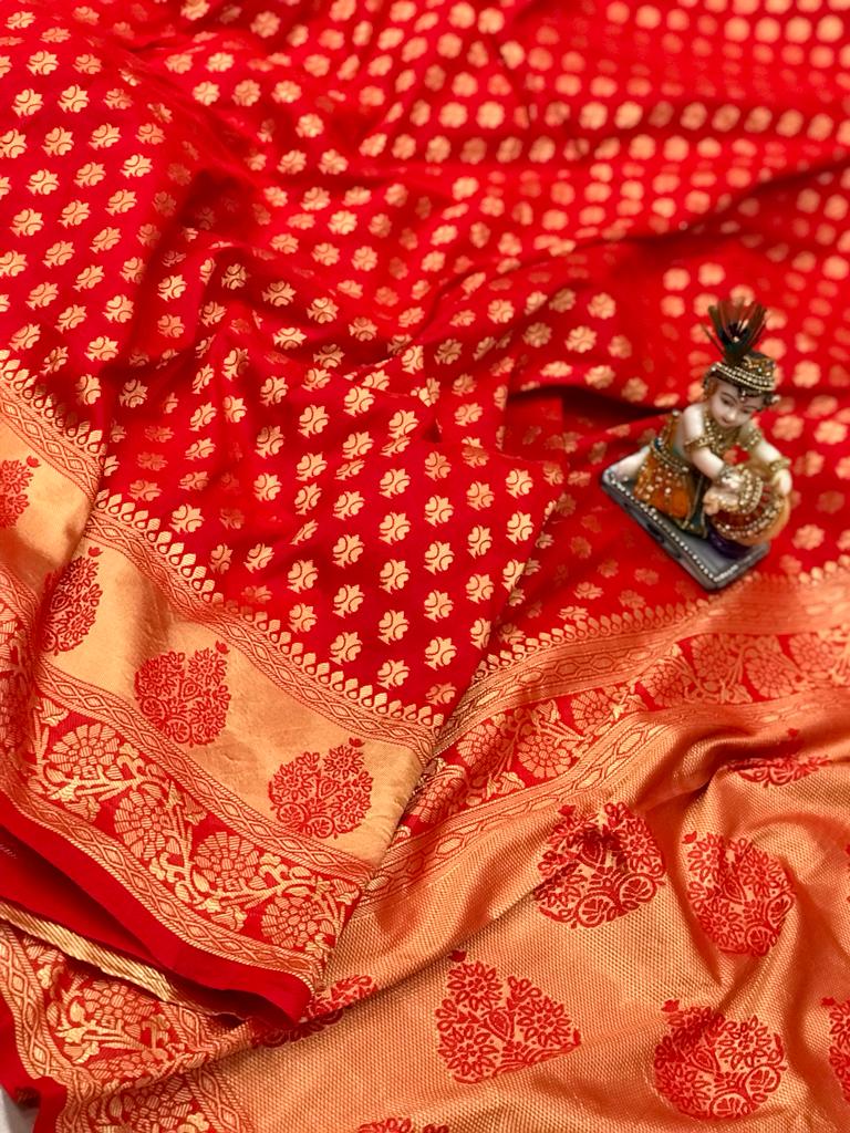 HOS Coral Lichi Silk Saree with Jacquard Weaving & Pallu - House Of ShiVisha