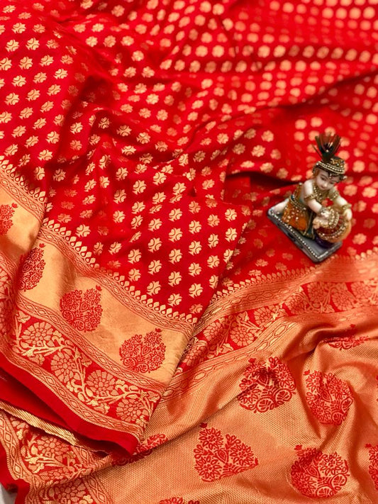 HOS Coral Lichi Silk Saree with Jacquard Weaving & Pallu - House Of ShiVisha