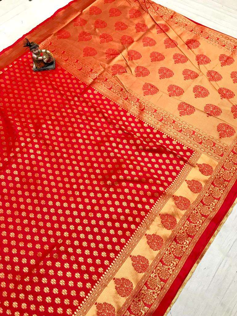 HOS Coral Lichi Silk Saree with Jacquard Weaving & Pallu - House Of ShiVisha
