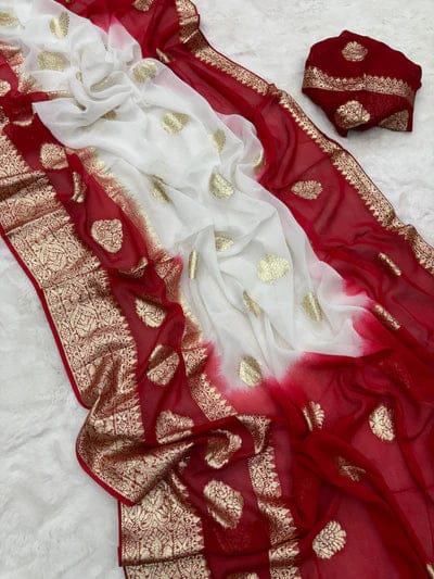 HOS ANU_2D Viscose Georgette Saree with Contrast Blouse - House Of ShiVisha