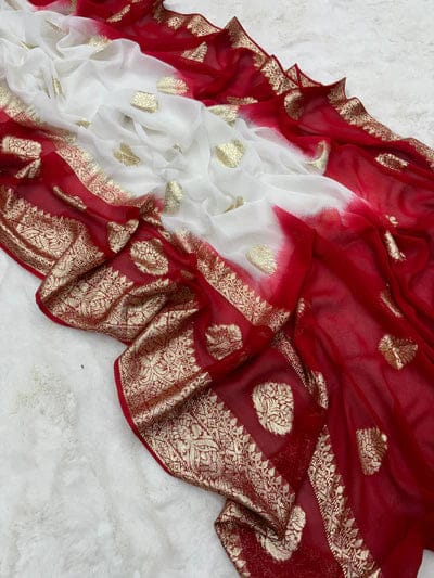 HOS ANU_2D Viscose Georgette Saree with Contrast Blouse - House Of ShiVisha