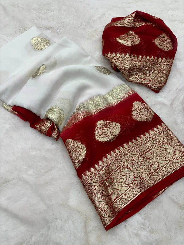 HOS ANU_2D Viscose Georgette Saree with Contrast Blouse - House Of ShiVisha