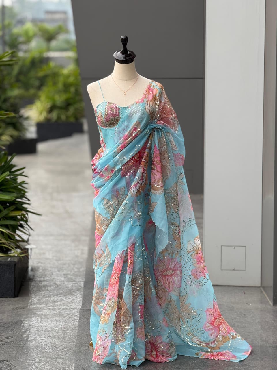 HOS SCnx 1178 Jimmy Organza Saree with Sequins Work - House Of ShiVisha