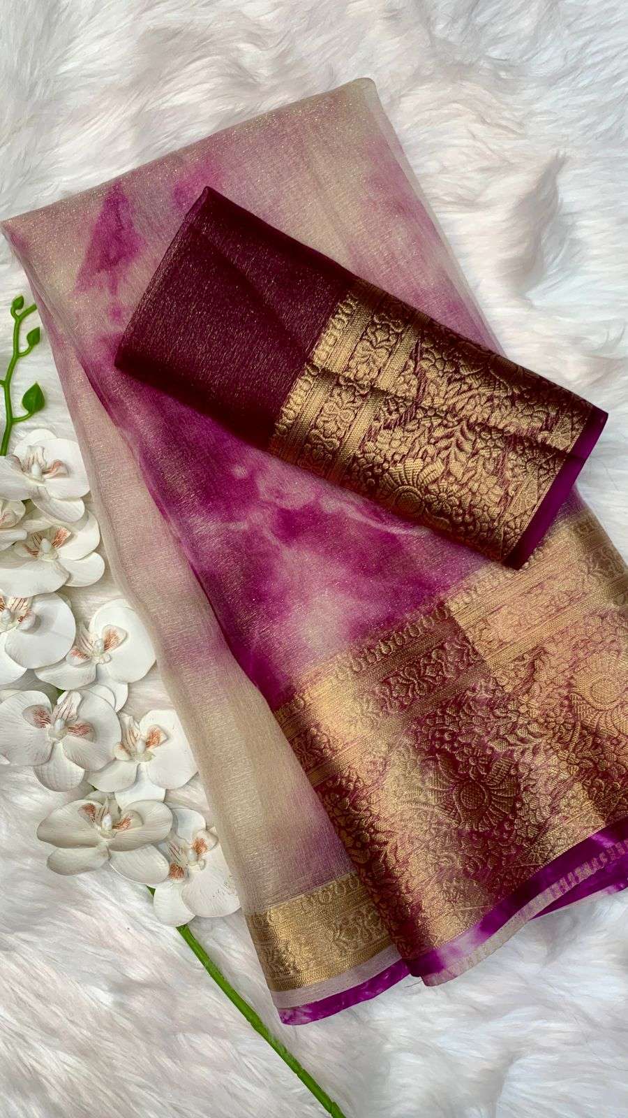 HOS Organza Saree with Shibori Hand Print & Matching Blouse - House Of ShiVisha