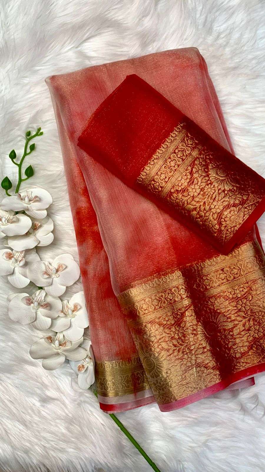 HOS Organza Saree with Shibori Hand Print & Matching Blouse - House Of ShiVisha