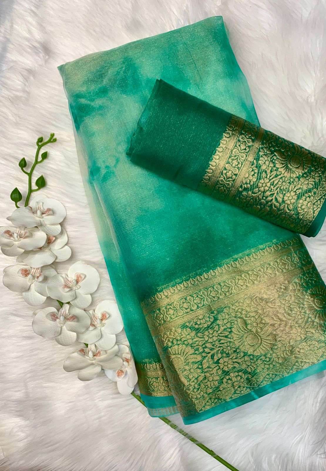 HOS Organza Saree with Shibori Hand Print & Matching Blouse - House Of ShiVisha