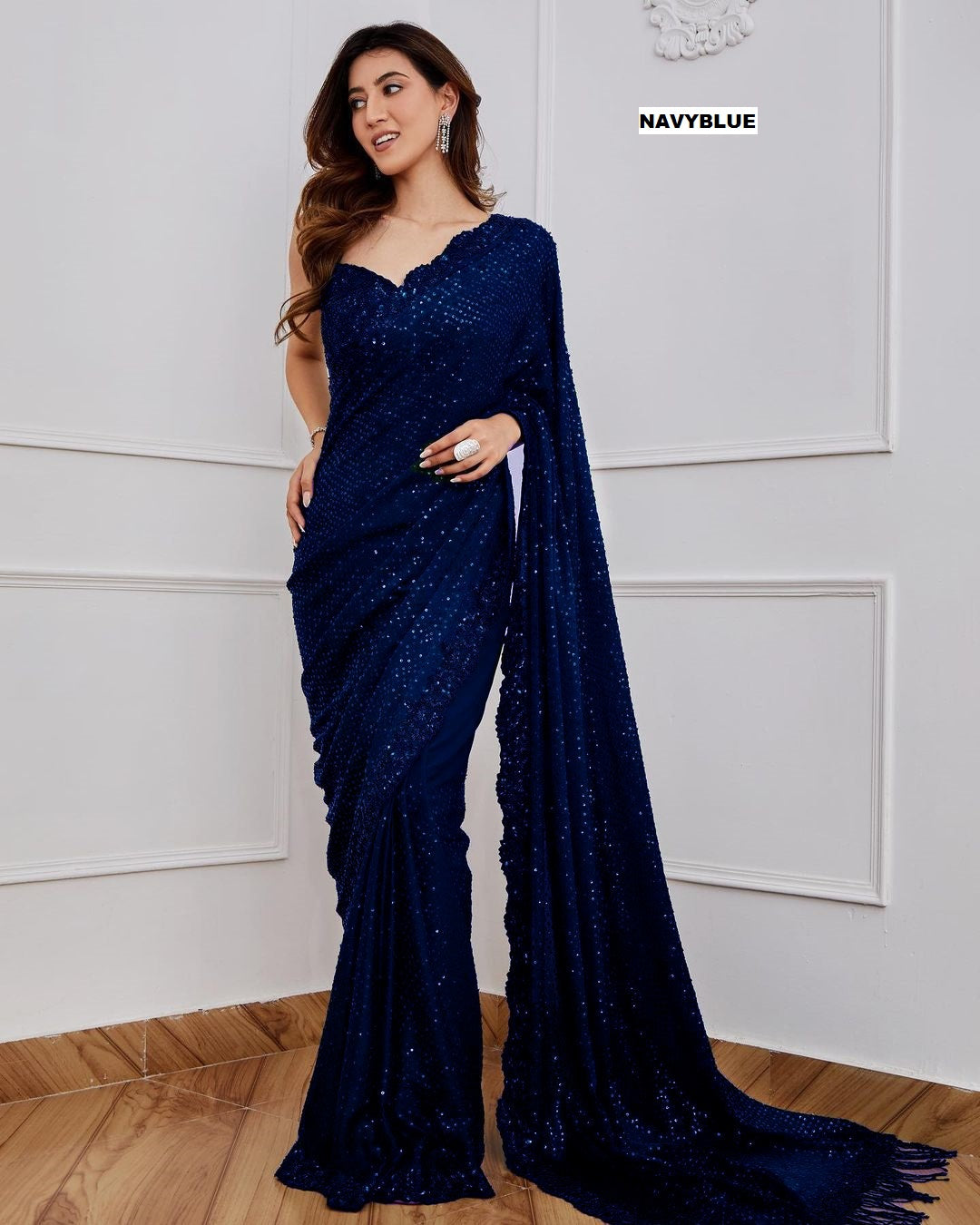 HOS DF 3312 Georgette Sequins Saree with Silk Blouse - House Of ShiVisha