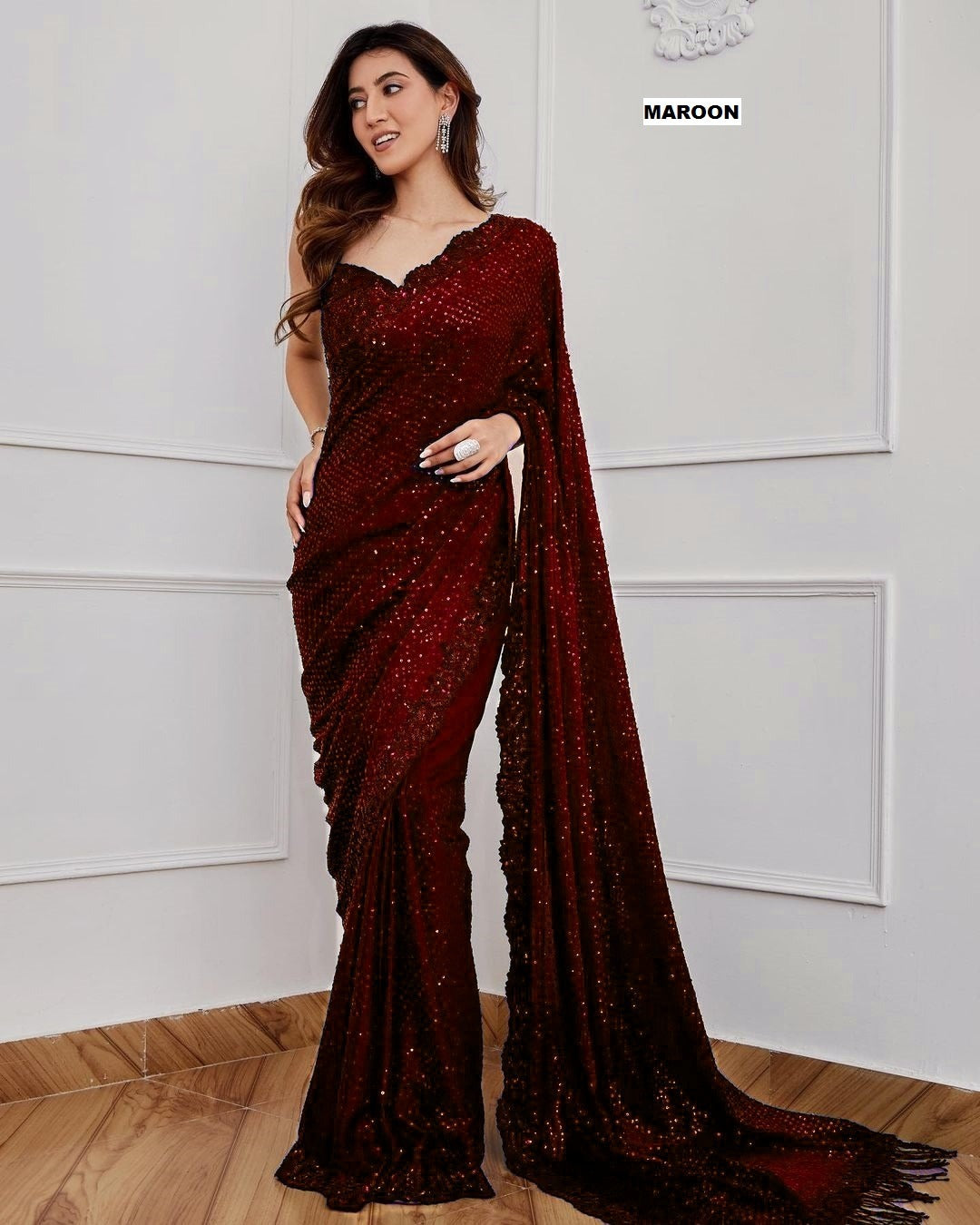HOS DF 3312 Georgette Sequins Saree with Silk Blouse - House Of ShiVisha