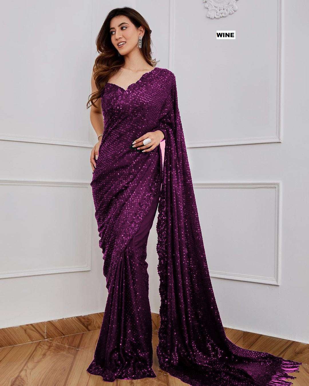 HOS DF 3312 Georgette Sequins Saree with Silk Blouse - House Of ShiVisha