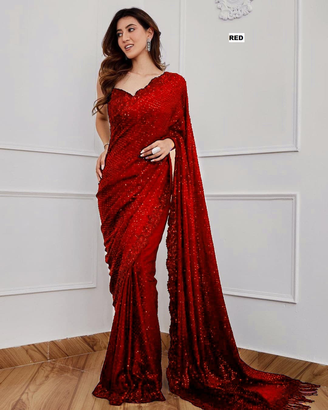 HOS DF 3312 Georgette Sequins Saree with Silk Blouse - House Of ShiVisha