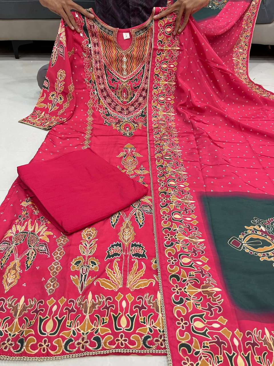 HOS Russian Silk Kurti Set with Aari & Hand Work - House Of ShiVisha