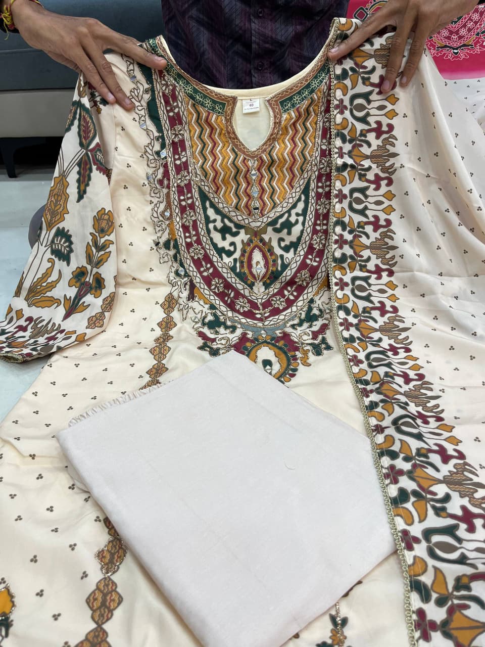 HOS Russian Silk Kurti Set with Aari & Hand Work - House Of ShiVisha