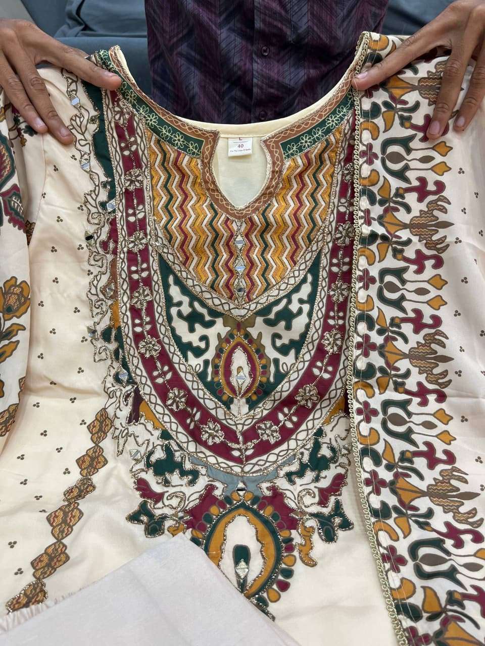 HOS Russian Silk Kurti Set with Aari & Hand Work - House Of ShiVisha