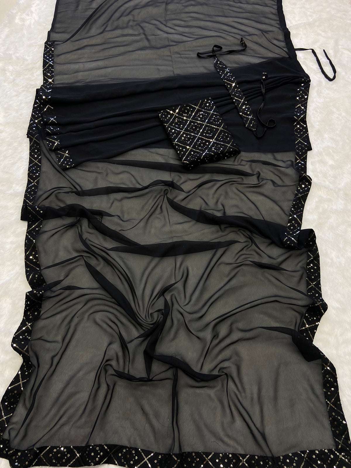 HOS HC-621 Georgette Ready-to-Wear Saree with Chikankari Work - House Of ShiVisha