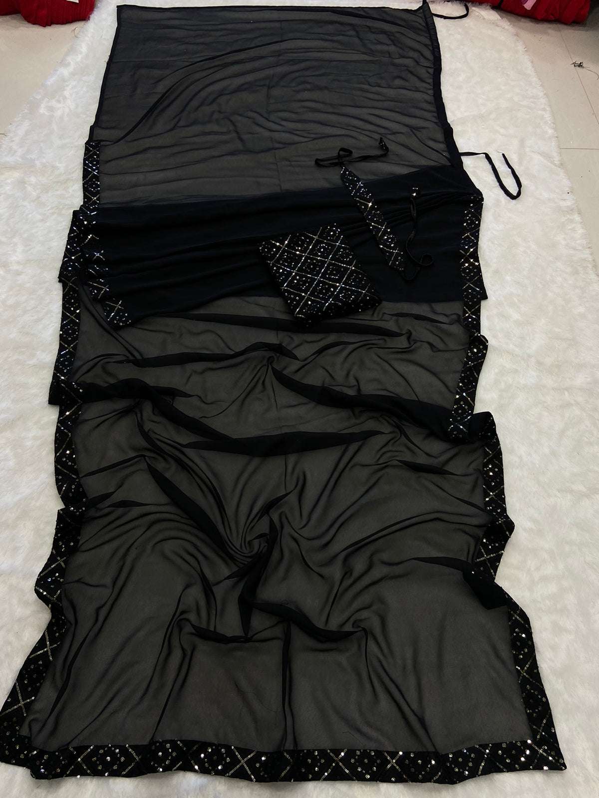 HOS HC-621 Georgette Ready-to-Wear Saree with Chikankari Work - House Of ShiVisha