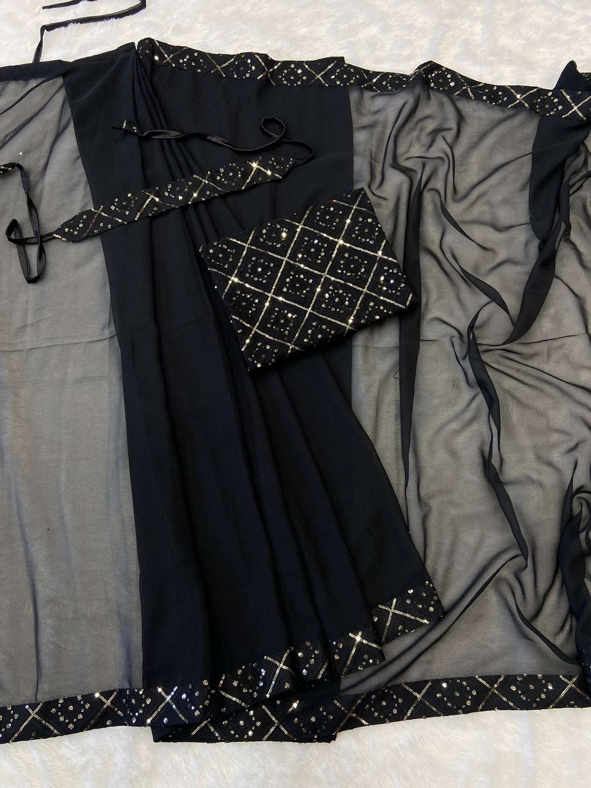 HOS HC-621 Georgette Ready-to-Wear Saree with Chikankari Work - House Of ShiVisha