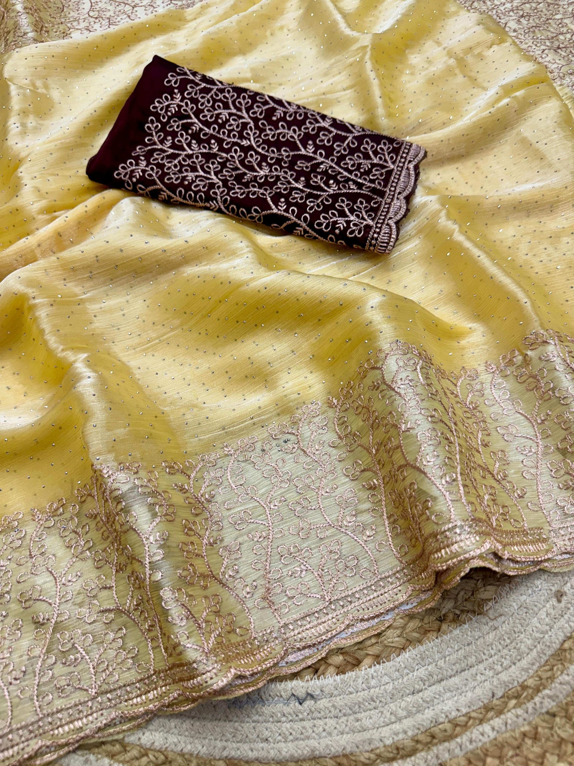 HOS Game Change 2 Burberry Chiffon Saree with Embroidery - House Of ShiVisha